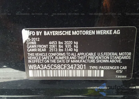 2012 BMW 328I z USA, uszkodzony, nr VIN WBA3A5C58CF347301